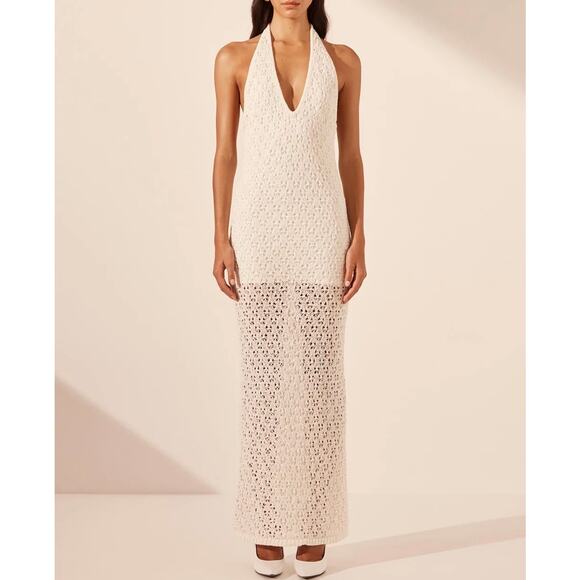 Shona Joy Emilio Ivory Crochet Halter Maxi Dress Small Open Back Resort Beach - Picture 1 of 16